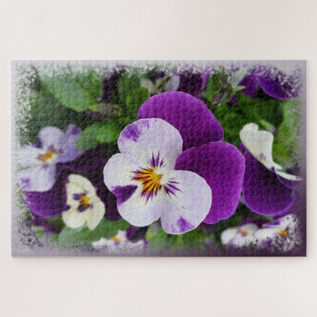 Lila weiße Stiefmütterchen Puzzle (Horizontal)
