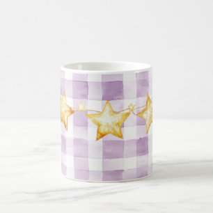 Lila Weiße Streifen Goldene Sterne Baby Shower Kaffeetasse