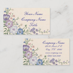 Lila, weiße und blaue Blumenschrift Visitenkarte