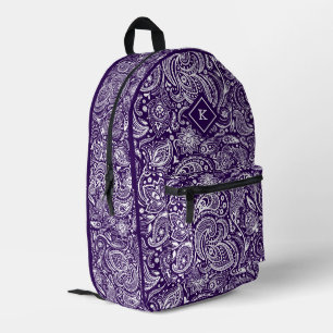 Lila-weiße Vintage-Paisleymuster-Monogramm Bedruckter Rucksack