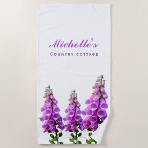 Lila weiße Wildblumen Blumenrosa lila Schrift Strandtuch