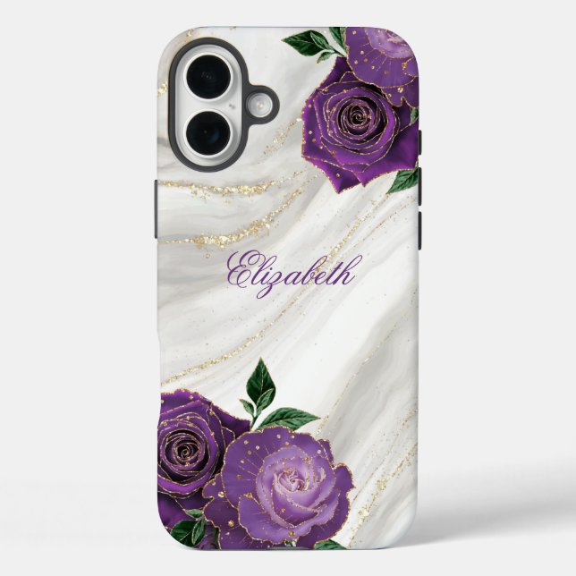 Lila weißer Blumenmarmor Case-Mate iPhone Hülle (Rückseite)