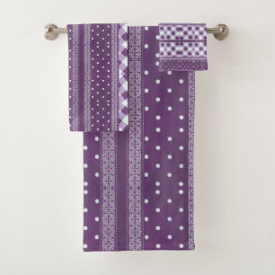 Lila weißer Karrer Polka Dock Damaskus Kunst Badhandtuch Set