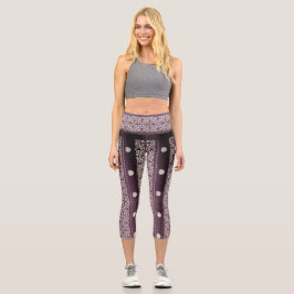Lila weißer Karrer Polka Dock Damaskus Kunst Capri Leggings