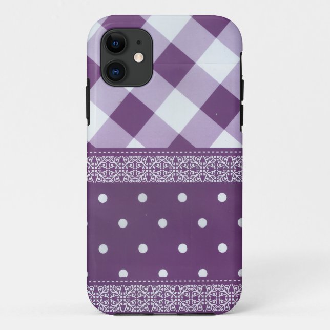 Lila weißer Karrer Polka Dock Damaskus Kunst Case-Mate iPhone Hülle (Rückseite)