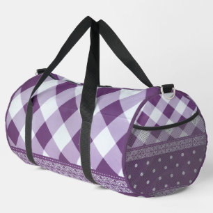 Lila weißer Karrer Polka Dock Damaskus Kunst Duffle Bag