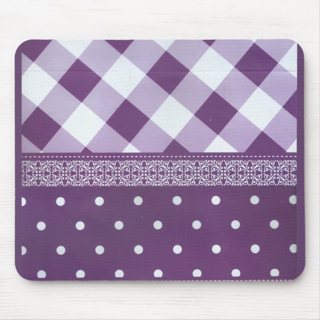Lila weißer Karrer Polka Dock Damaskus Kunst Mousepad (Vorne)