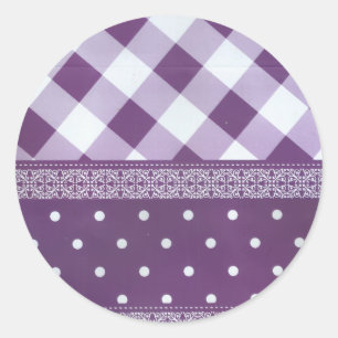 Lila weißer Karrer Polka Dock Damaskus Kunst Runder Aufkleber
