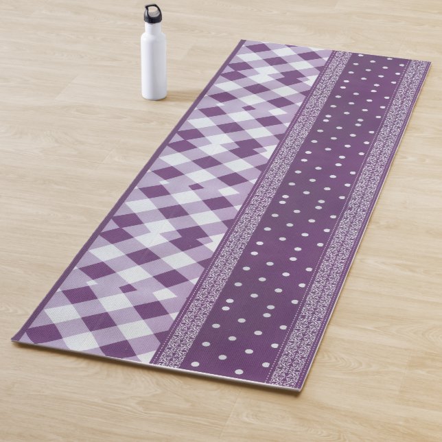 Lila weißer Karrer Polka Dock Damaskus Kunst Yogamatte (Beispiel)