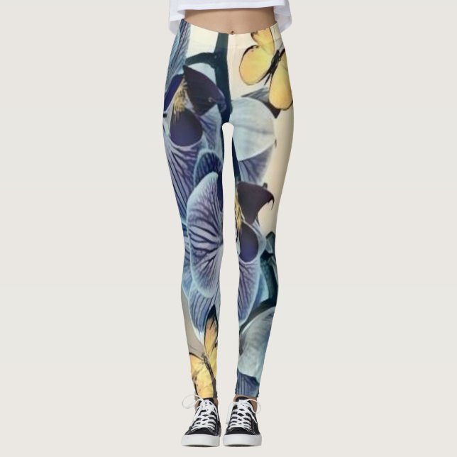 Lila, weißer Orchideenschmetterling Leggings (Vorderseite)