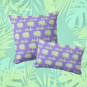 Lila weißer Palm Aloha Tropical Kissen