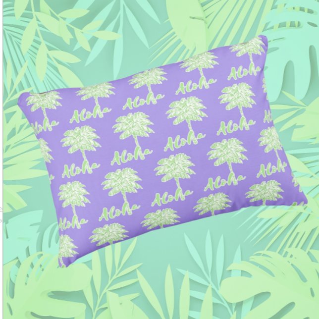 Lila weißer Palm Aloha Tropical Kissen Für Draußen (Von Creator hochgeladen)