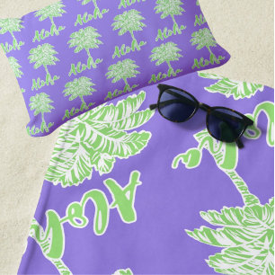 Lila weißer Palm Aloha Tropical Strandtuch