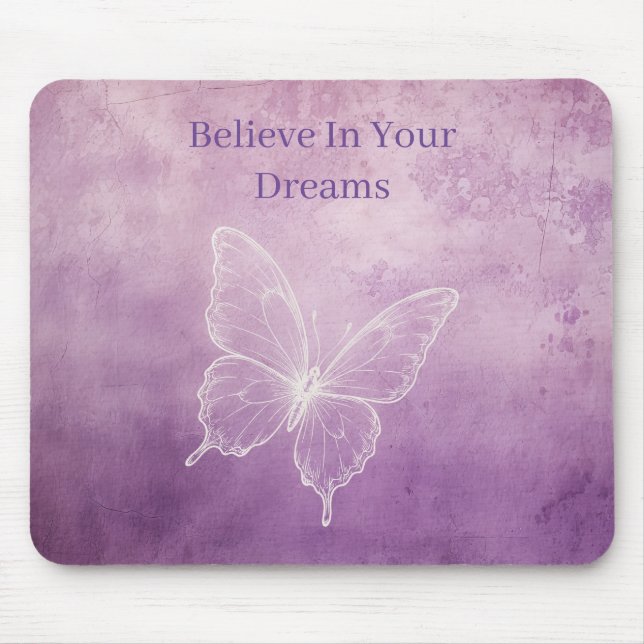 Lila Weißer Schmetterling Mousepad (Vorne)