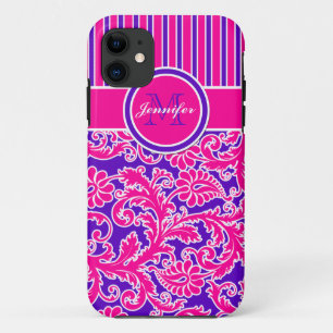 Lila weißer Streifen Damask 3 iPhone 5 Fall iPhone 11 Hülle