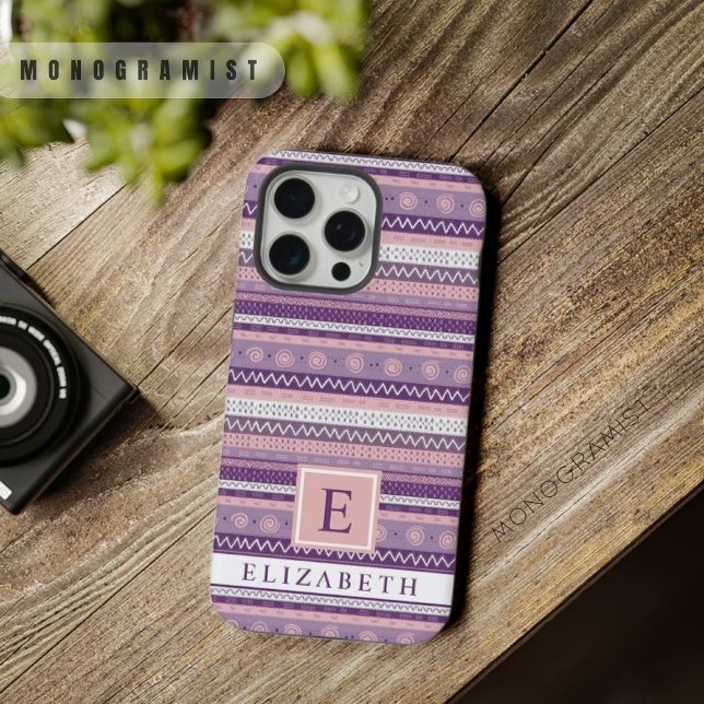 Lila weißes Aztekett mit individualisiertem helldu iPhone Hülle (Customizable Light Dark Pink Purple White Aztec iPhone Case)