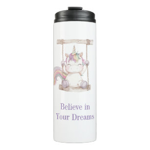 Lila Weißes Einhorn Schaukel Thermosbecher