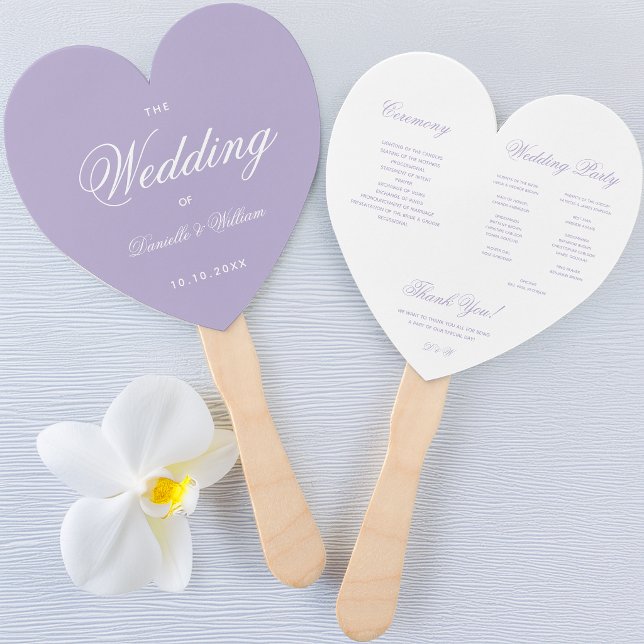 Lila Weißes Hochzeitsprogramm im Herzen mit Schrif Fächer (Von Creator hochgeladen)