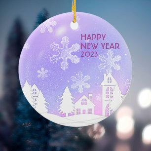 Lila weißes, lichtdurchlässiges Schneehaus Keramik Ornament