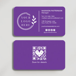 Lila-weißes Logo QR-Code Social Media Unternehmens Visitenkarte
