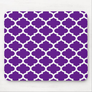 Lila weißes marokkanisches Quatrefoil Trellis Must Mousepad