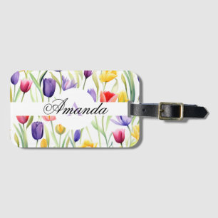 Lila, weißes, Monogramm-Tulip-Muster Gepäckanhänger