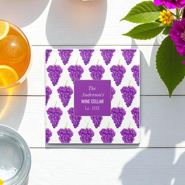 Lila Weißes Obst Trauben Weinmuster Glasuntersetzer (Von Creator hochgeladen)