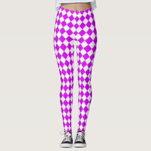 Lila weißes Schachbrett Diamantmuster Leggings