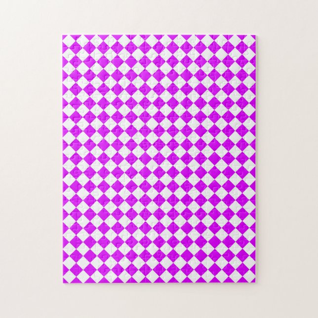 Lila weißes Schachbrett Diamantmuster Puzzle (Vertikal)