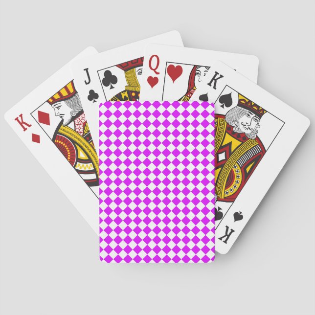 Lila weißes Schachbrett Diamantmuster Spielkarten (Rückseite)