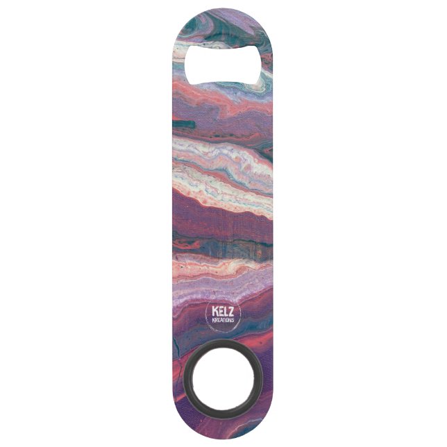 Lila Weißrosa Flaschenöffner aus rostfreiem Stahl (Rückseite)