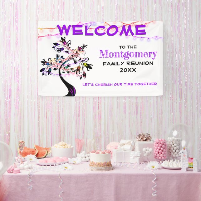 Lila Welcome Family Wiedersehen Tree Lights Banner (Party)