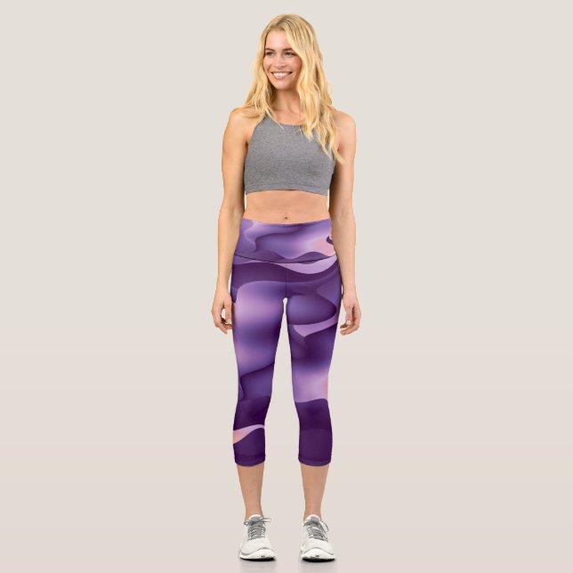Lila Wellen Capri Leggings (Vorderseite)