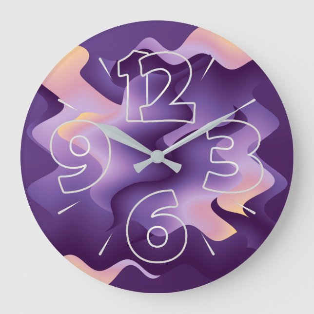 Lila Wellen Große Wanduhr (Vorderseite)