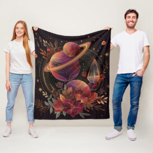 Lila Weltraum-Fantasie-Kristallring-Planet Fleecedecke