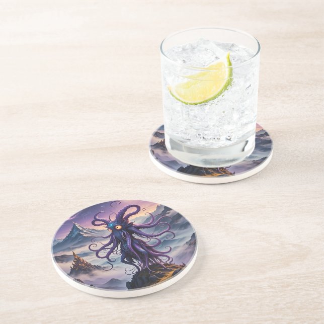 Lila Weltraum Octopus Sandstone Untersetzer (Seite)