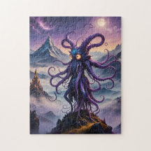 Lila Weltraum Oktopus kühne Farben Puzzle