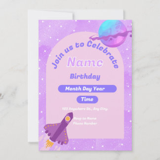 Lila Weltraum zum Geburtstag einladen Einladung