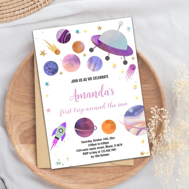 Lila Weltraumeinladungen Einladung (Purple Outer Space Birthday Invitations)