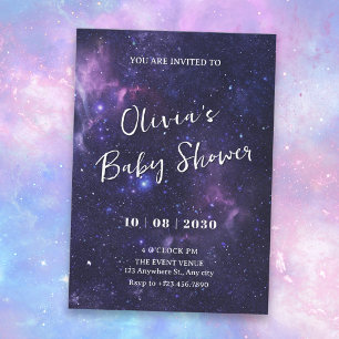 Lila Weltraumgalaxie-Baby-Party Einladung