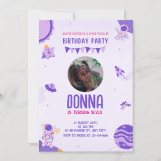 Lila Weltraumtag für Kinder Einladung