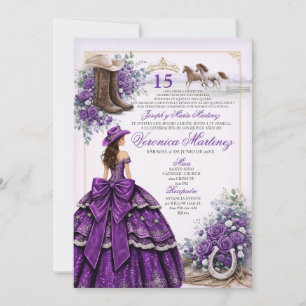 Lila Western Quinceañera-Einladung im Cowgirl-Stil Einladung