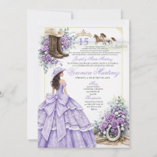 Lila Westliche Quinceañera-Einladung Einladung