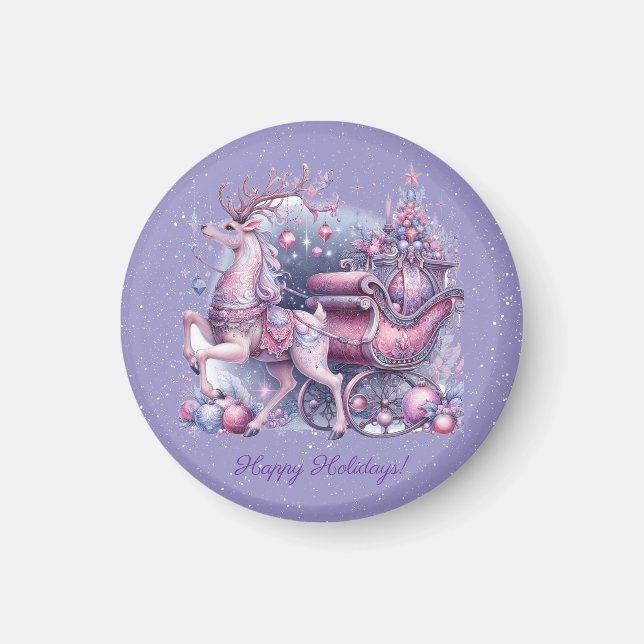 Lila Whimsical Magical Rentier Magnet (Vorne)