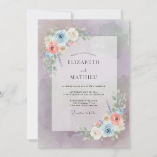 Lila Whimsische Blumige Hochzeit Einladung