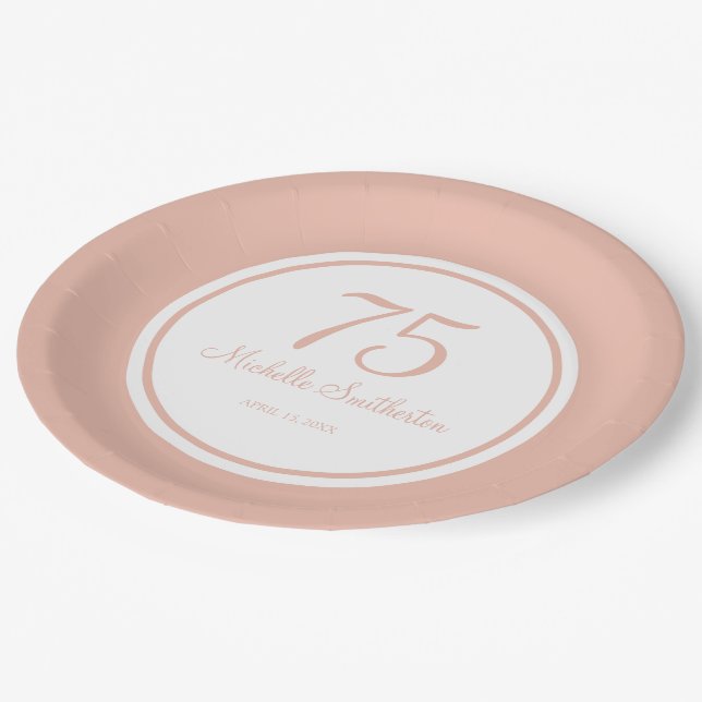 Lila White 75. Geburtstag Pappteller (Schrägansicht)