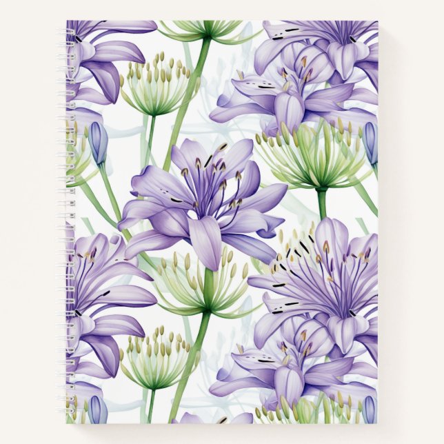 Lila- & White Agapanthus Floral Spiral Notebook Notizbuch (Vorderseite)