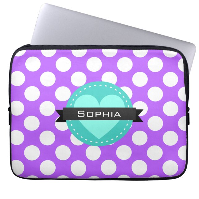 Lila White Blue Polka Dot Muster Laptopschutzhülle (Vorderseite)