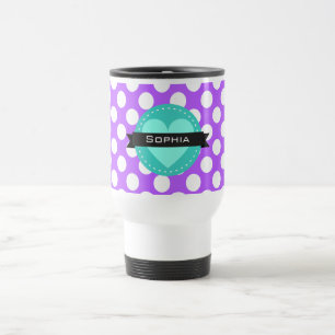 Lila White Blue Polka Dot Muster Reisebecher