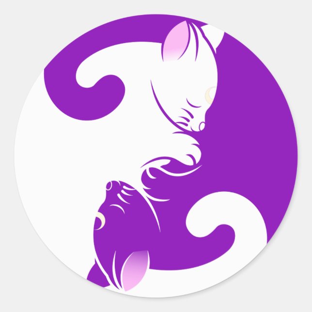 Lila White Cat Kitten Yin Yang Sticker (Vorderseite)